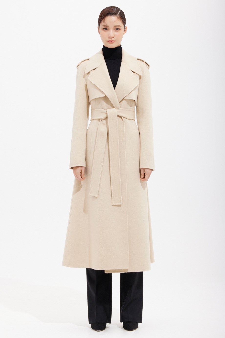 CASHMERE WOOL WIDE ROUND COLLAR FLARE COAT