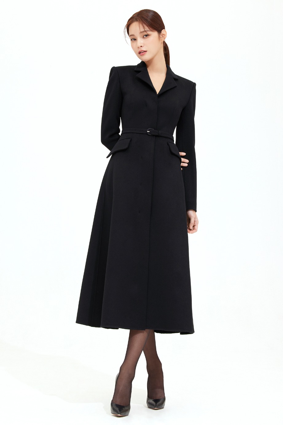 CASHMERE WOOL SINGLE TAILORED FLARE COAT